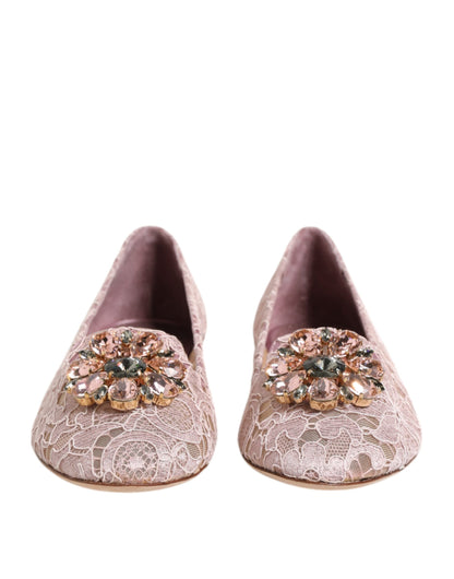 Dolce &amp; Gabbana – Rosa Taormina – Flache Schuhe mit Spitzen und Kristallen