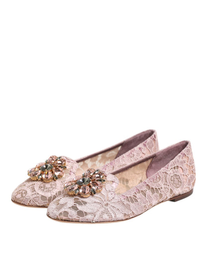 Dolce &amp; Gabbana – Rosa Taormina – Flache Schuhe mit Spitzen und Kristallen