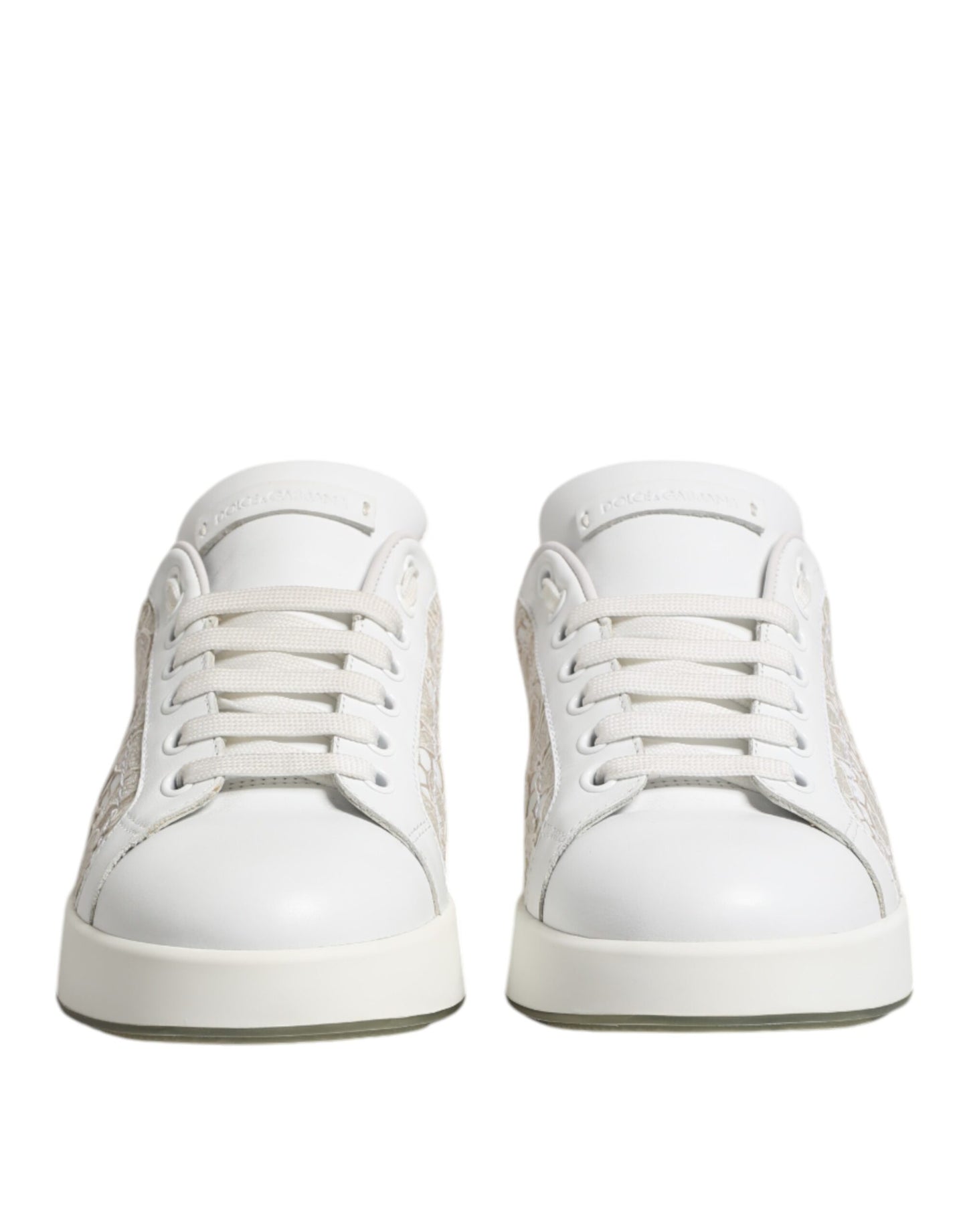 Dolce &amp; Gabbana – Weiße Sneaker aus Spitze und Leder mit niedrigem Schaft