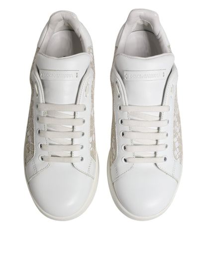 Dolce &amp; Gabbana – Weiße Sneaker aus Spitze und Leder mit niedrigem Schaft