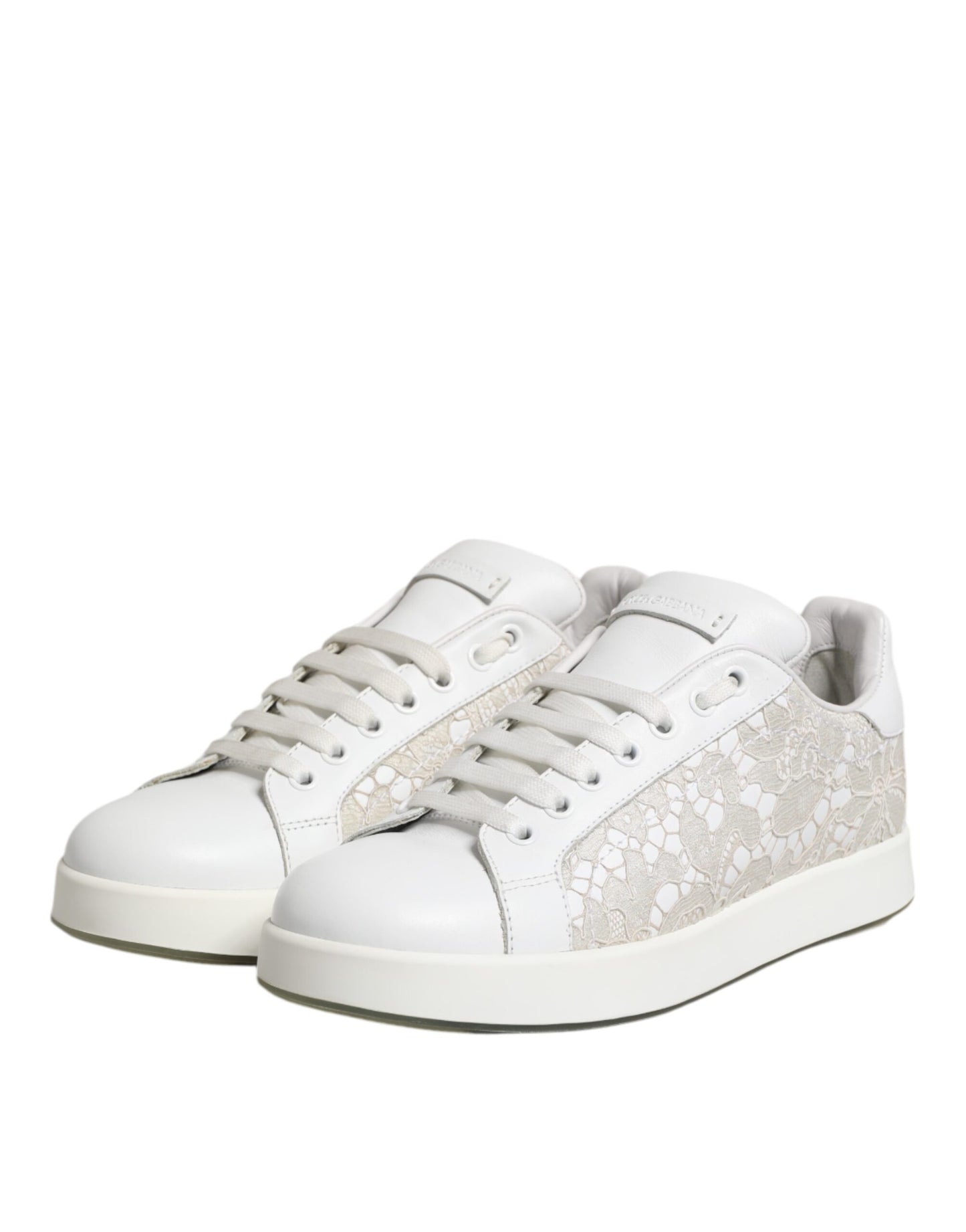 Dolce &amp; Gabbana – Weiße Sneaker aus Spitze und Leder mit niedrigem Schaft