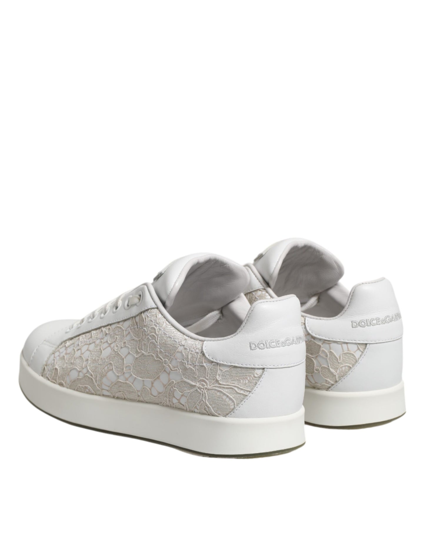 Dolce &amp; Gabbana – Weiße Sneaker aus Spitze und Leder mit niedrigem Schaft