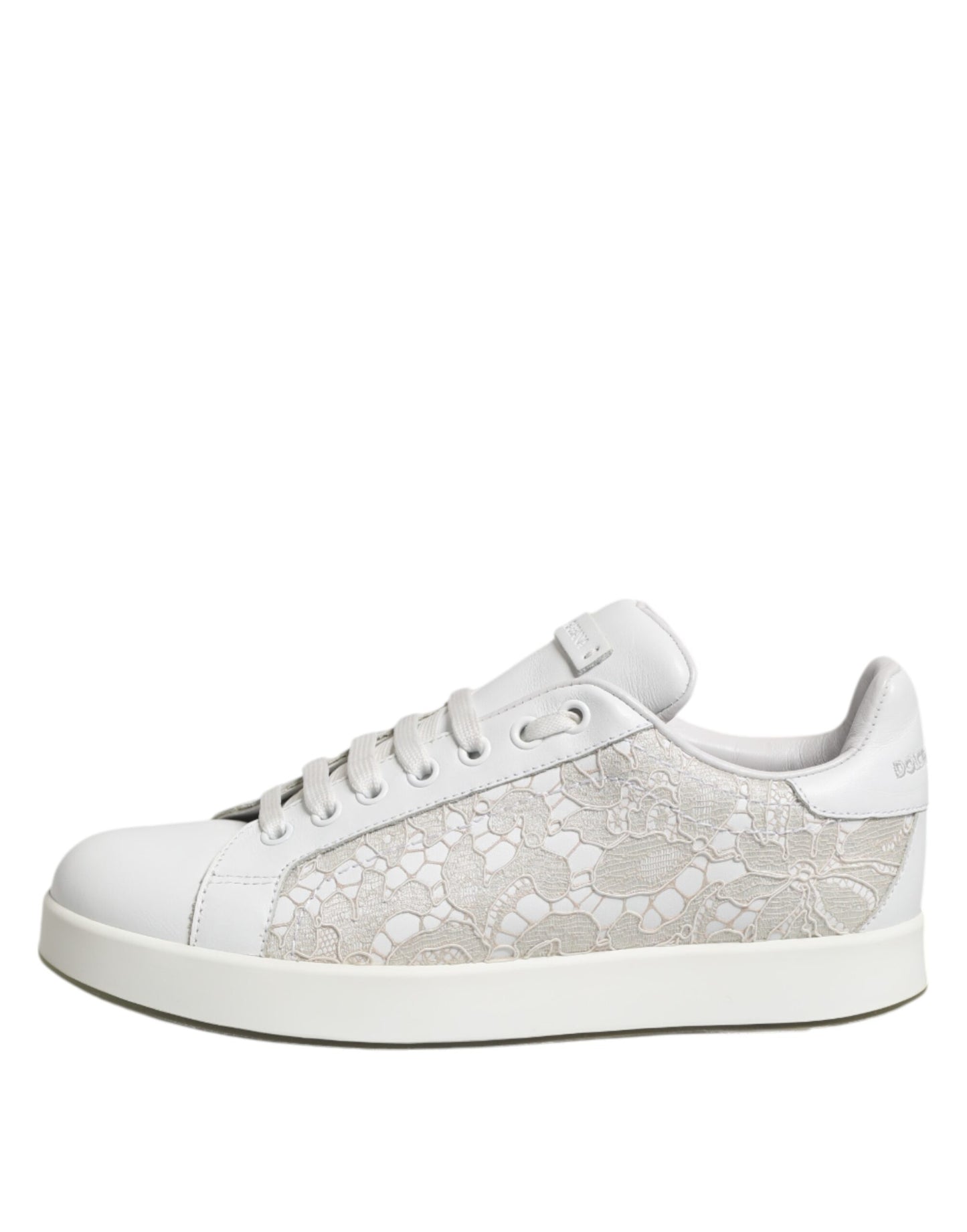 Dolce &amp; Gabbana – Weiße Sneaker aus Spitze und Leder mit niedrigem Schaft