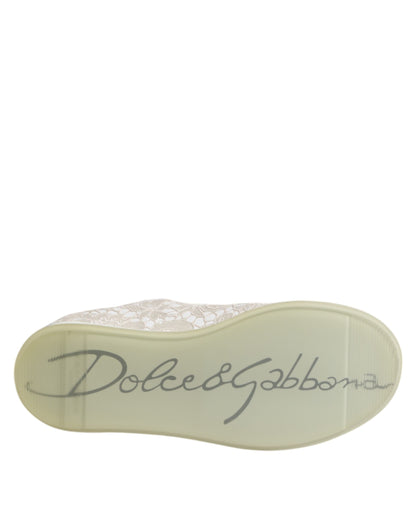 Dolce &amp; Gabbana – Weiße Sneaker aus Spitze und Leder mit niedrigem Schaft