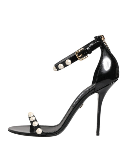 Dolce &amp; Gabbana – Schwarze Sandalen „KEIRA“ mit Perlenverzierung