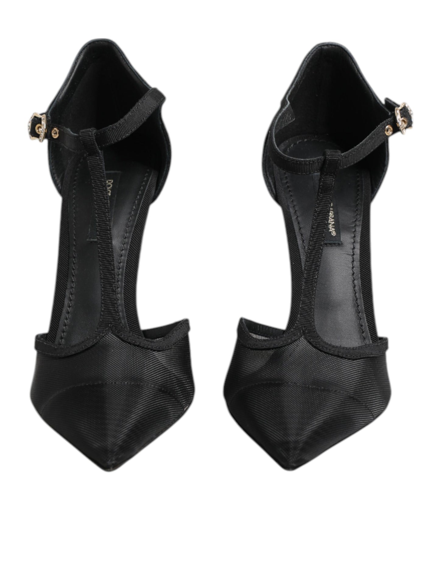Dolce &amp; Gabbana – Schwarze High Heels mit T-Riemen aus Mesh mit Stilettoabsatz