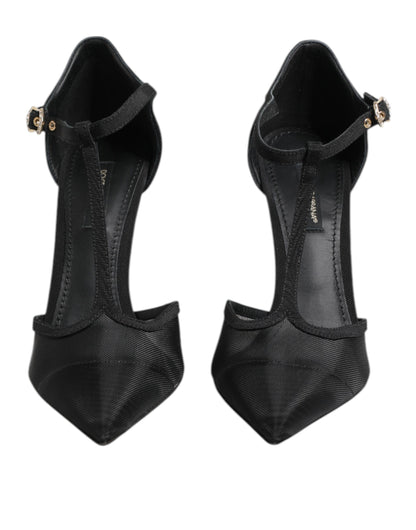 Dolce &amp; Gabbana – Schwarze High Heels mit T-Riemen aus Mesh mit Stilettoabsatz