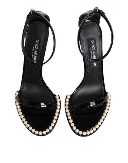 Dolce &amp; Gabbana – Schwarze Sandalen „KEIRA“ mit Perlenverzierung