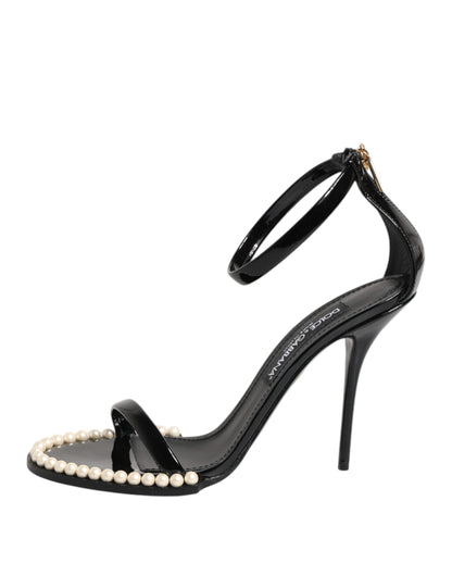 Dolce &amp; Gabbana – Schwarze Sandalen „KEIRA“ mit Perlenverzierung