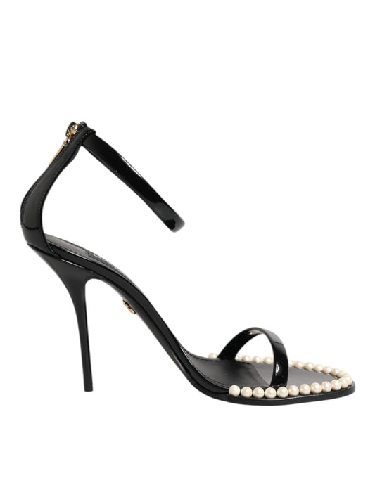 Dolce &amp; Gabbana – Schwarze Sandalen „KEIRA“ mit Perlenverzierung