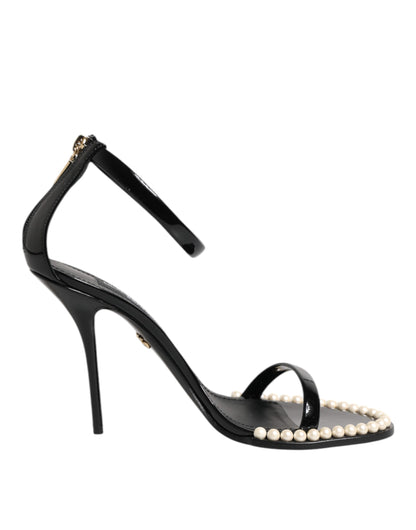 Dolce &amp; Gabbana – Schwarze Sandalen „KEIRA“ mit Perlenverzierung
