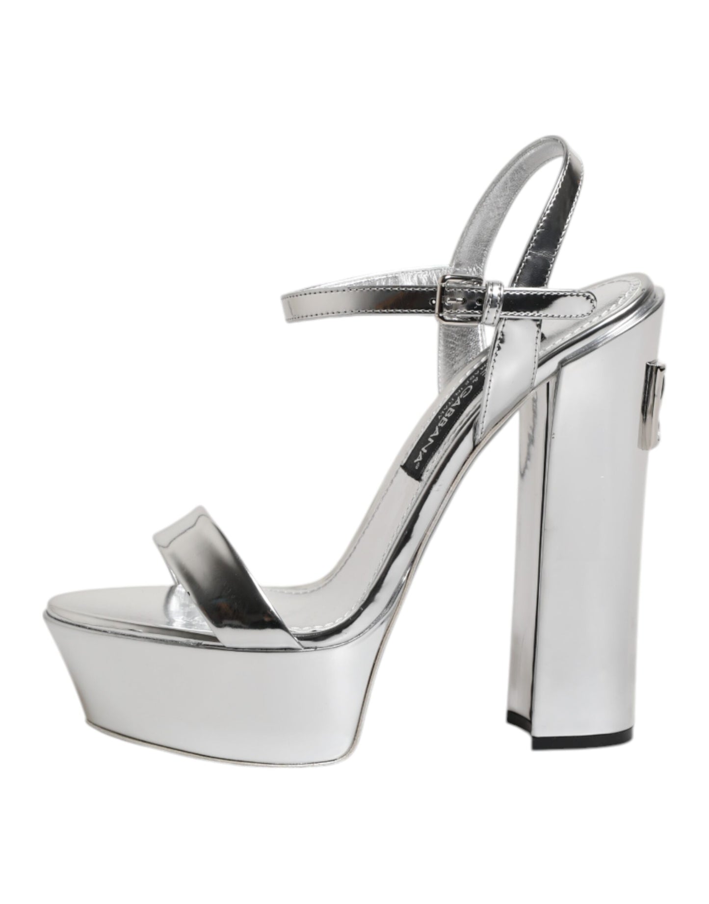 Dolce &amp; Gabbana Keira Sandalen aus silbernem Leder mit Plateau