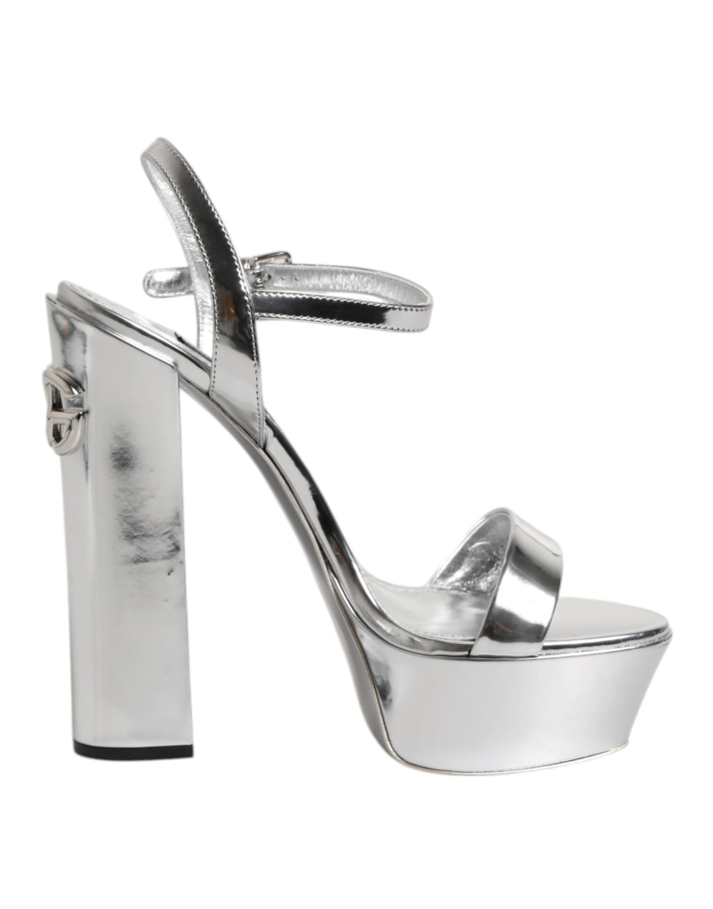Dolce &amp; Gabbana Keira Sandalen aus silbernem Leder mit Plateau