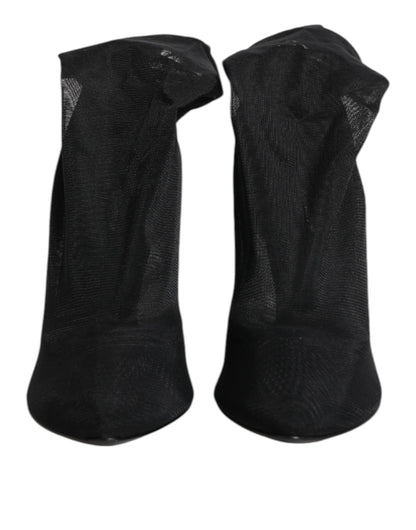 Dolce &amp; Gabbana Black Silk Stretch Mesh Sock Boots Shoes