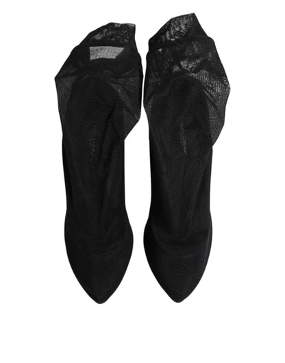 Dolce &amp; Gabbana Black Silk Stretch Mesh Sock Boots Shoes