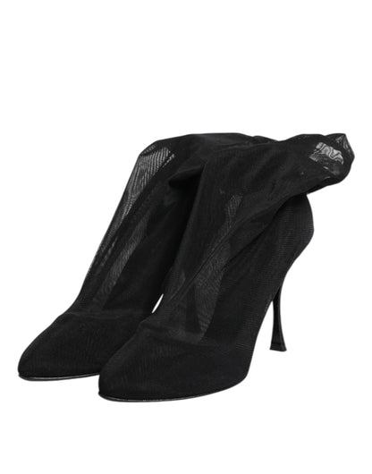 Dolce &amp; Gabbana Black Silk Stretch Mesh Sock Boots Shoes