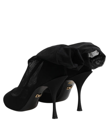 Dolce &amp; Gabbana Black Silk Stretch Mesh Sock Boots Shoes