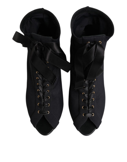Dolce &amp; Gabbana Schwarze Stiletto-Absätze Schnürstiefel Schuhe