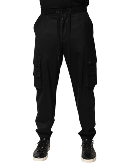 Dolce &amp; Gabbana – Einfarbige schwarze Cargo-Jogginghose für Herren