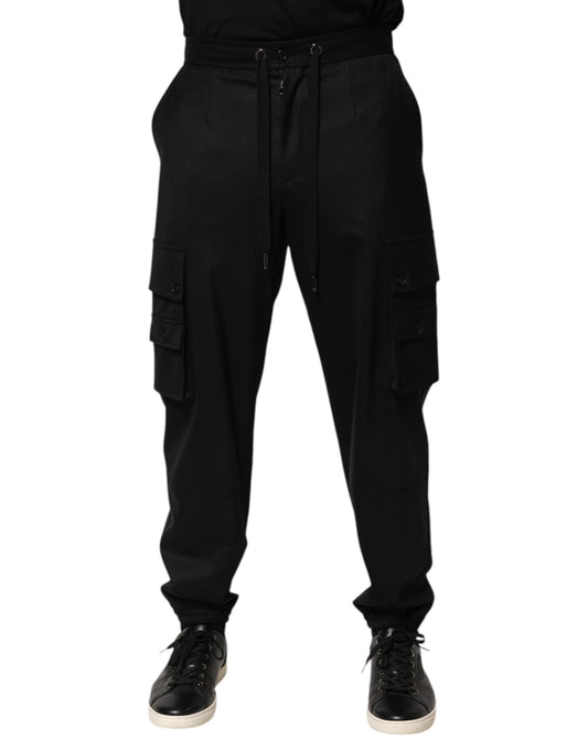 Dolce &amp; Gabbana – Einfarbige schwarze Cargo-Jogginghose für Herren