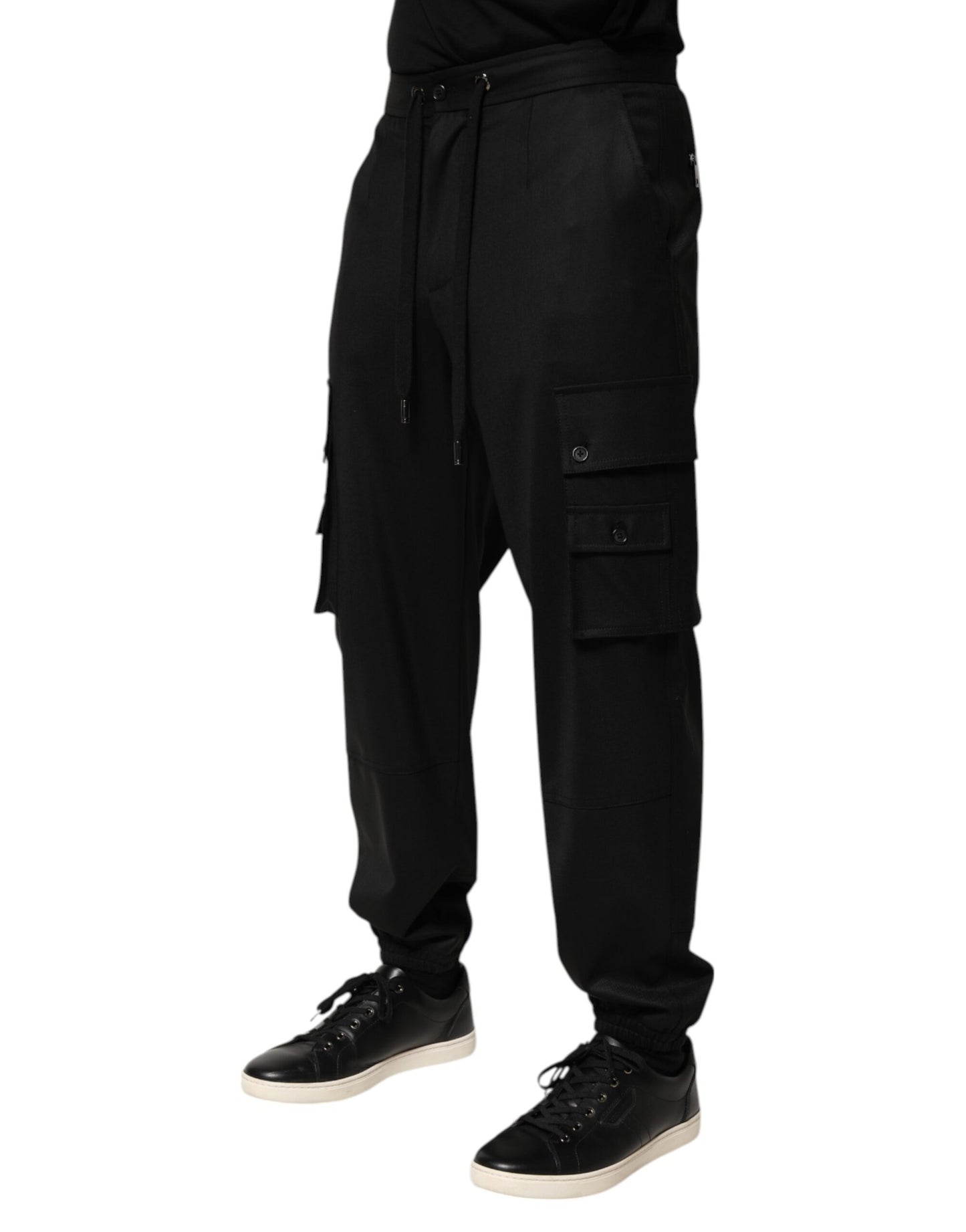 Dolce &amp; Gabbana – Einfarbige schwarze Cargo-Jogginghose für Herren