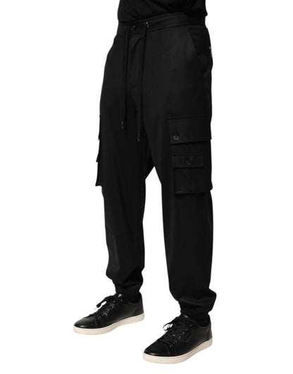 Dolce &amp; Gabbana – Einfarbige schwarze Cargo-Jogginghose für Herren