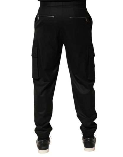 Dolce &amp; Gabbana – Einfarbige schwarze Cargo-Jogginghose für Herren