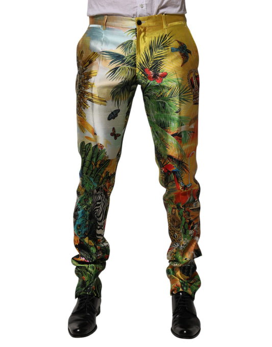 Dolce &amp; Gabbana Herren Skinny-Hose aus Seide mit mehrfarbigem Waldprint