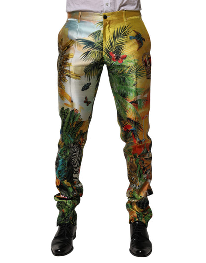 Dolce &amp; Gabbana Herren Skinny-Hose aus Seide mit mehrfarbigem Waldprint