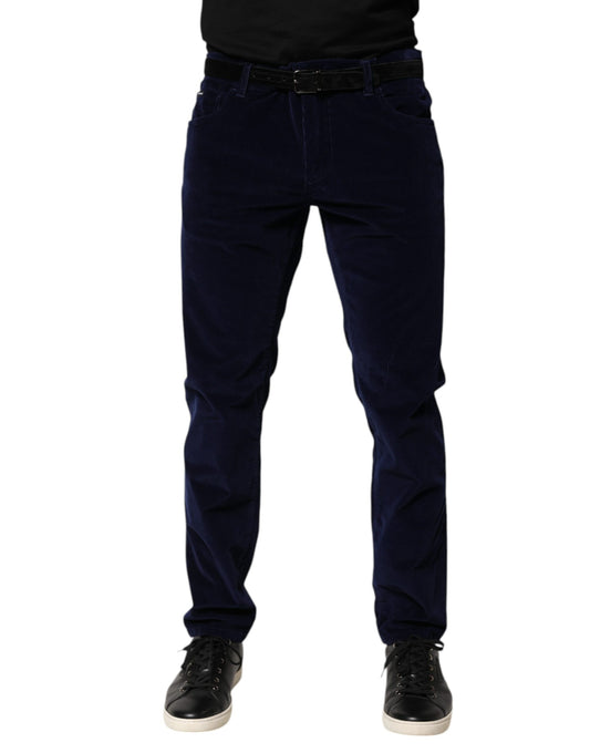 Dolce &amp; Gabbana – Marineblaue, konisch zulaufende Hose aus Baumwolle