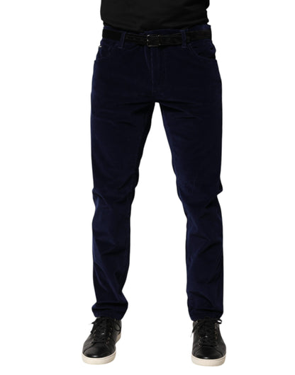 Dolce &amp; Gabbana – Marineblaue, konisch zulaufende Hose aus Baumwolle