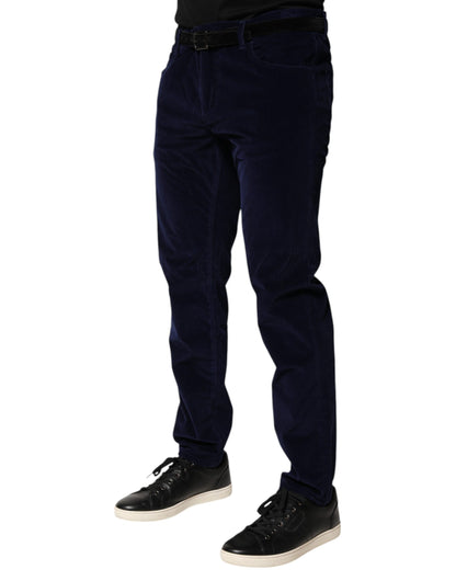 Dolce &amp; Gabbana – Marineblaue, konisch zulaufende Hose aus Baumwolle