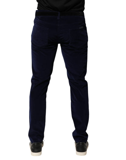 Dolce &amp; Gabbana – Marineblaue, konisch zulaufende Hose aus Baumwolle