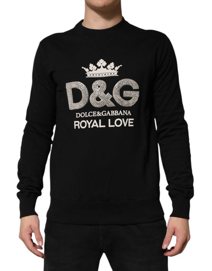 Dolce &amp; Gabbana – Schwarzer Baumwollpullover mit DG-Kristallverzierung