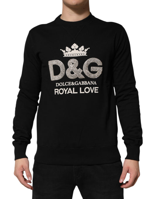 Dolce &amp; Gabbana – Schwarzer Baumwollpullover mit DG-Kristallverzierung