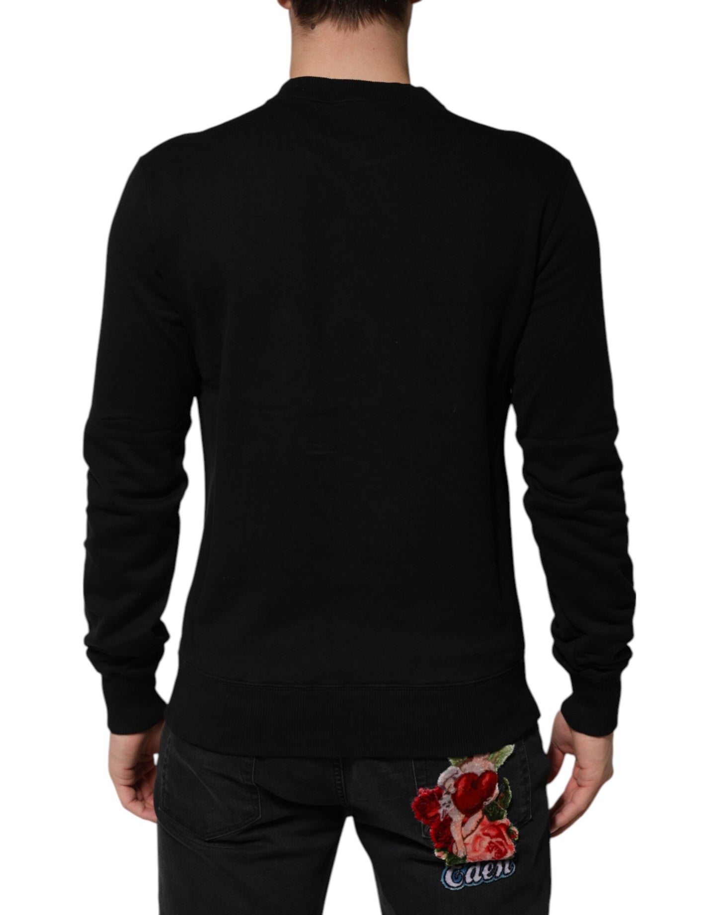 Dolce &amp; Gabbana – Schwarzer Baumwollpullover mit DG-Kristallverzierung