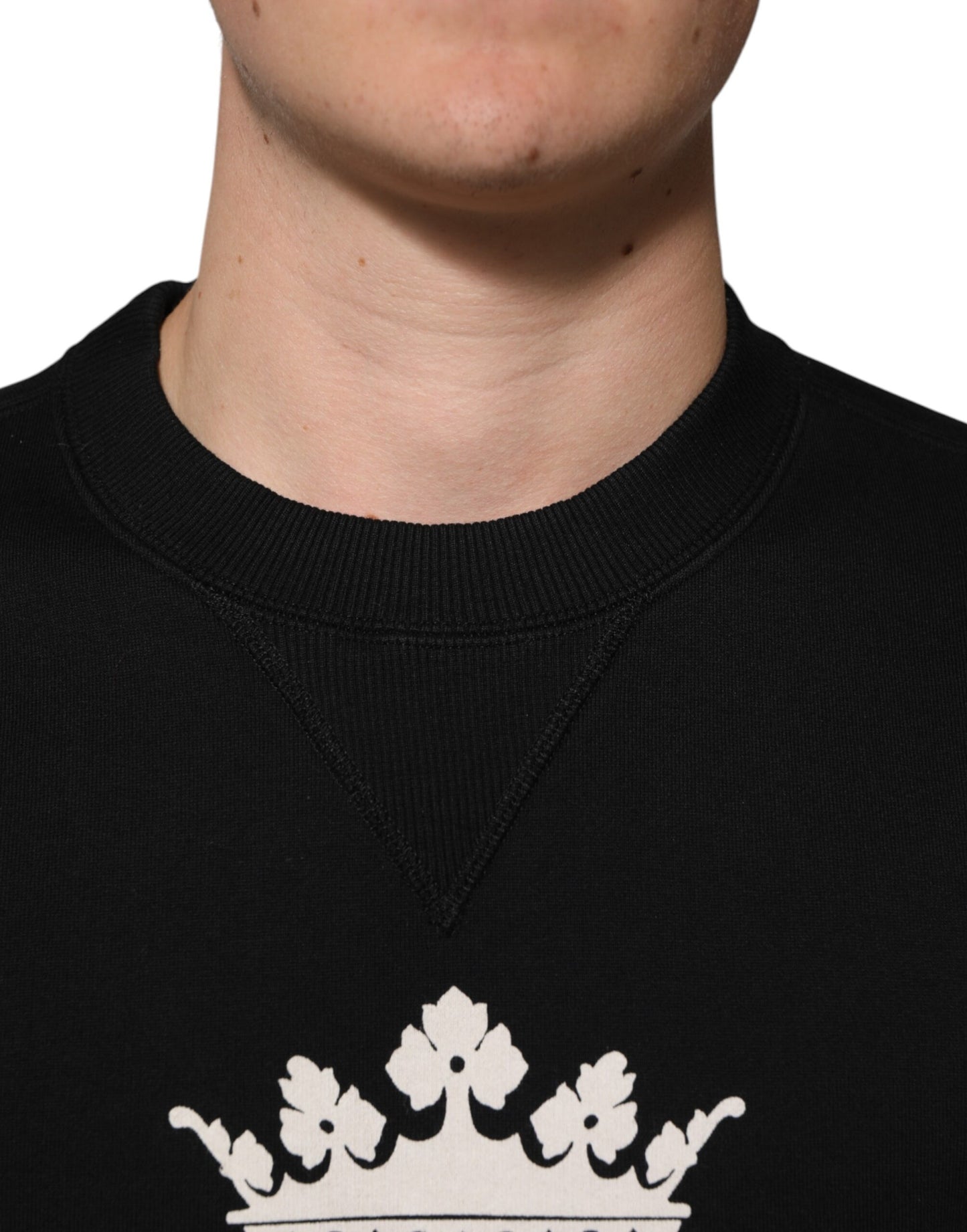 Dolce &amp; Gabbana – Schwarzer Baumwollpullover mit DG-Kristallverzierung