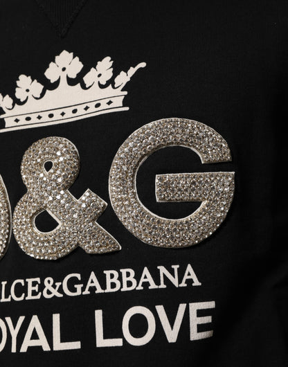 Dolce &amp; Gabbana – Schwarzer Baumwollpullover mit DG-Kristallverzierung