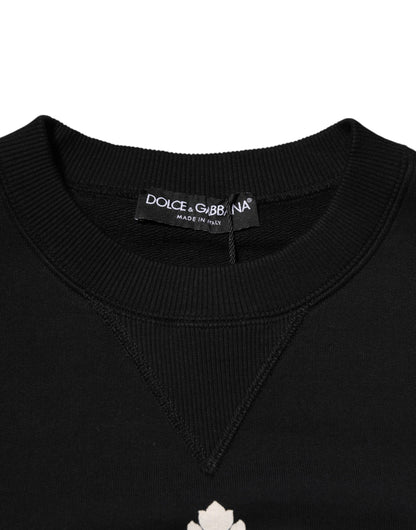 Dolce &amp; Gabbana – Schwarzer Baumwollpullover mit DG-Kristallverzierung