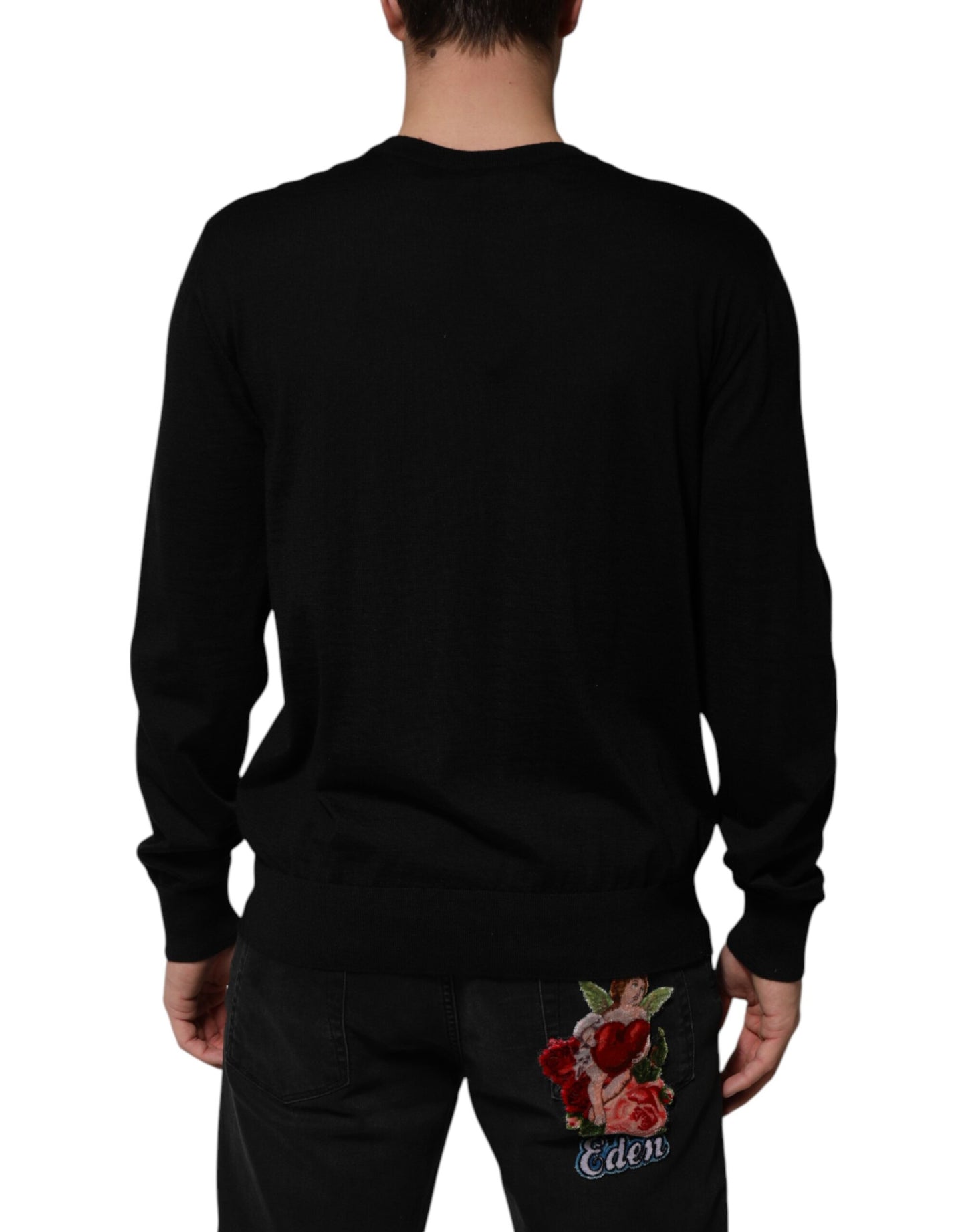 Dolce &amp; Gabbana Schwarzer Kaschmirpullover mit Cherub-Print im Barockstil