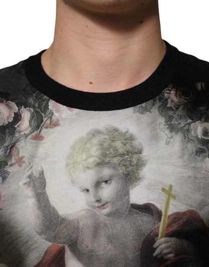 Dolce &amp; Gabbana Schwarzer Kaschmirpullover mit Cherub-Print im Barockstil