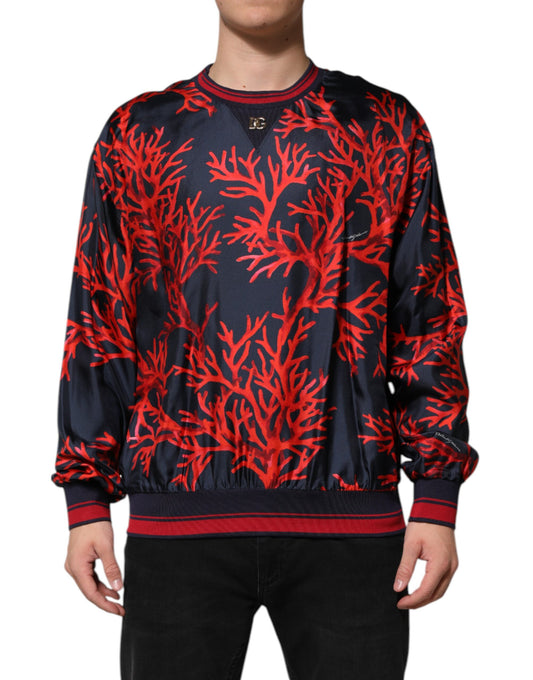 Dolce &amp; Gabbana Marineblauer Pullover aus Seide mit Korallendruck