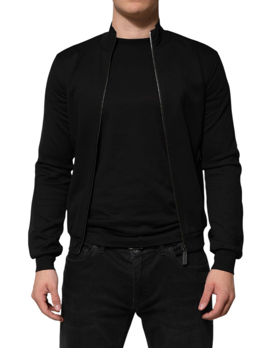 Dolce &amp; Gabbana – Schwarze Bomberjacke aus Baumwolle mit durchgehendem Reißverschluss und Logo