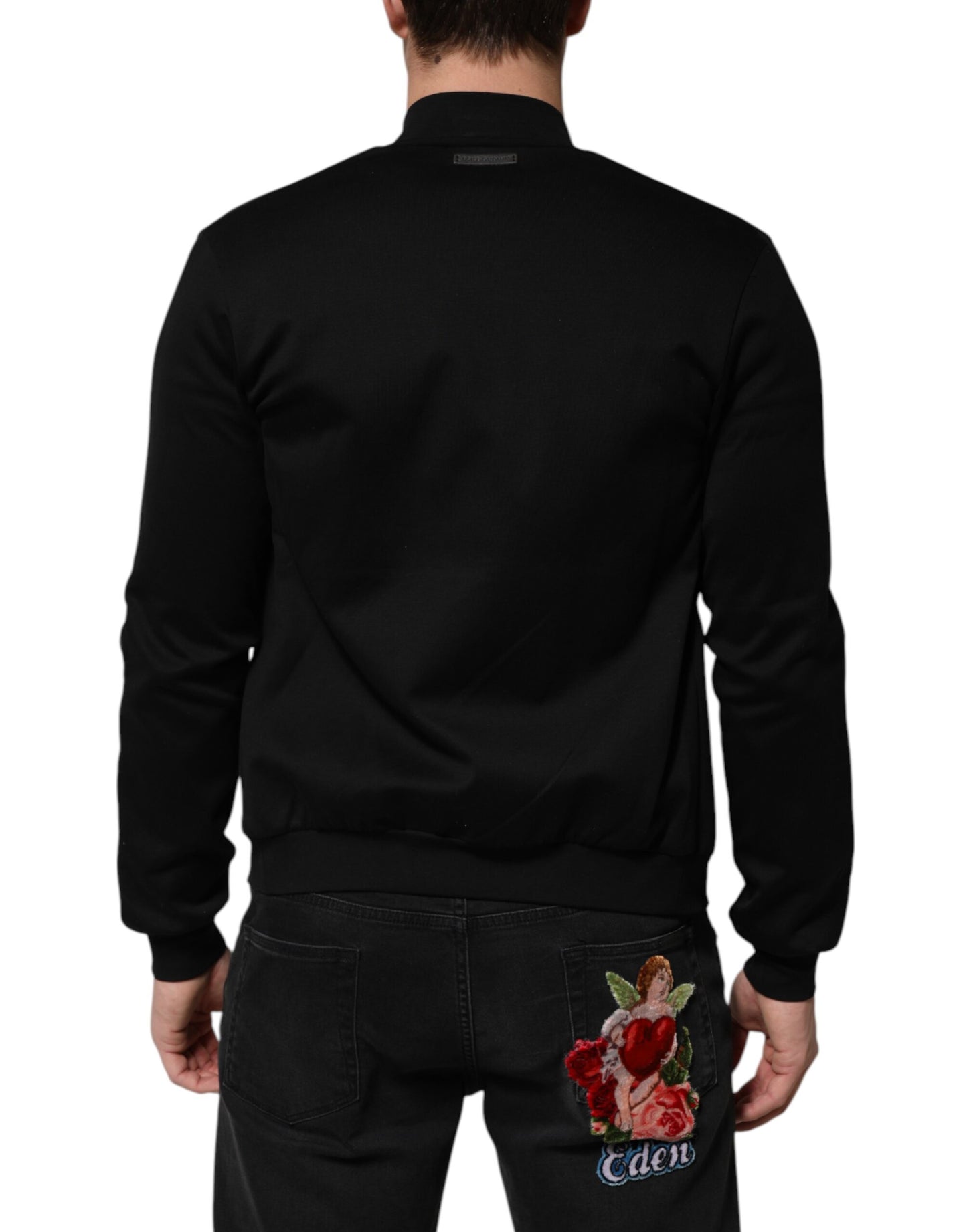 Dolce &amp; Gabbana – Schwarze Bomberjacke aus Baumwolle mit durchgehendem Reißverschluss und Logo