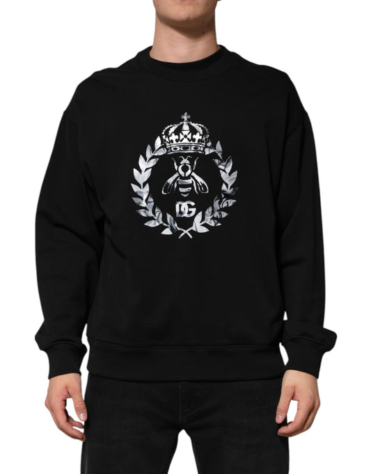 Dolce &amp; Gabbana – Schwarzes Sweatshirt mit Rundhalsausschnitt und DG-Logo aus Baumwolle