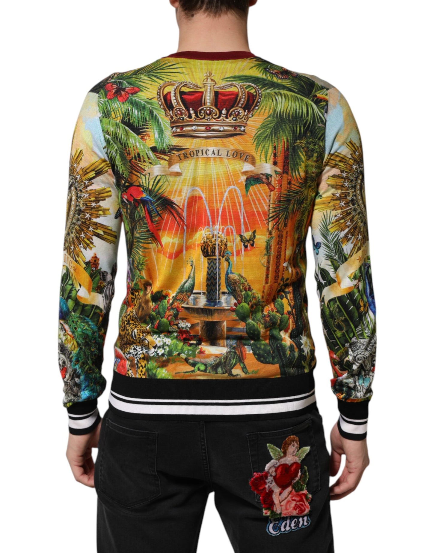Dolce &amp; Gabbana Pullover aus Seide mit tropischem Herz und Krone