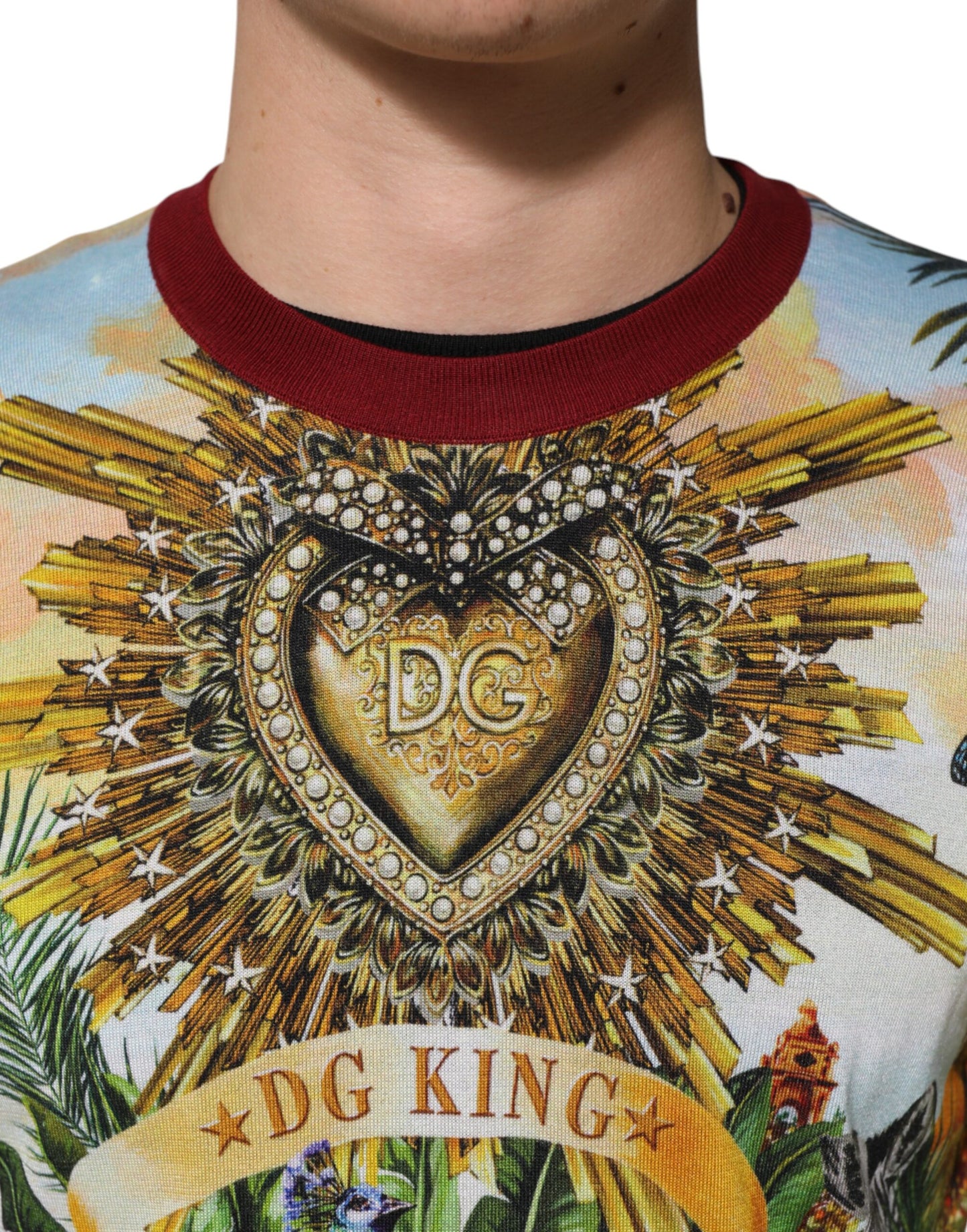 Dolce &amp; Gabbana Pullover aus Seide mit tropischem Herz und Krone