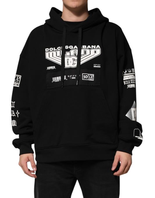 Dolce &amp; Gabbana – Kapuzenpullover aus schwarzer Baumwolle mit DG Milano-Logoprint