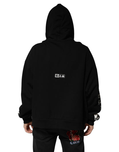 Dolce &amp; Gabbana – Kapuzenpullover aus schwarzer Baumwolle mit DG Milano-Logoprint