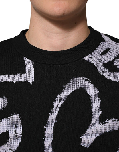 Dolce &amp; Gabbana Black Nylon Wool Heart Print Pullover Sweater